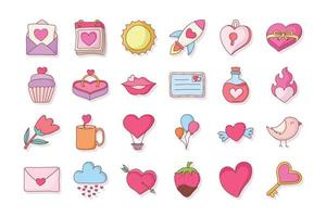 Set of cute romantic icon vector