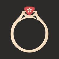 gold ring with green gold ring with a red stone and a flower vector