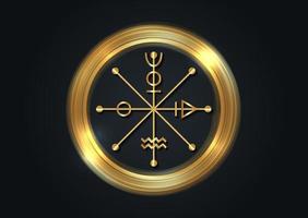 The Wheel of Fotune tarot symbol, gold worldwide ancient sign, the cycle of life, magical witch talisman lucky charm, golden round icon of sacred geometry isolated on black background vector