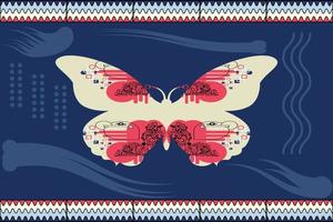illustration of hand drawn colorful butterfly combination artwork with doodle art vector