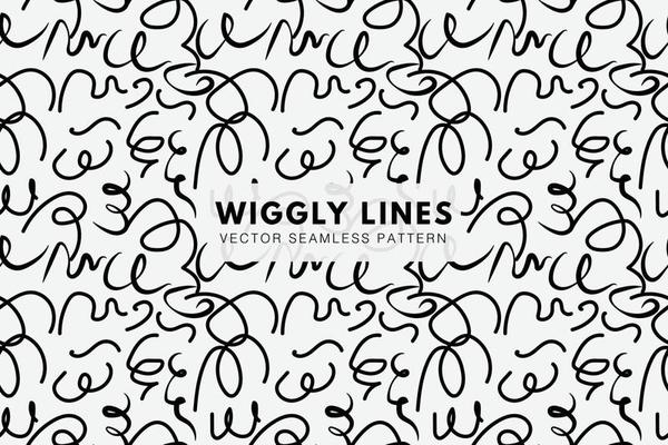 Wiggly stroke lines hand drawn shapes. Black squiggly lines. Vector abstract seamless pattern background