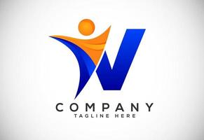 Initial alphabet V with abstract people logo design. Graphic alphabet symbol vector illustration