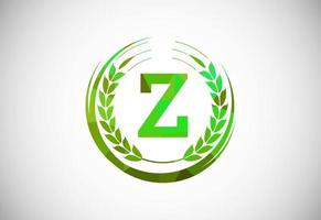 Alphabet Z sign with a wheat wreath. Polygonal low poly organic wheat farming logo concept. Agriculture logo design vector template.