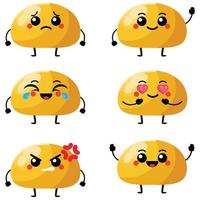 Vector illustration of kawaii cute mochi daifuku characters. set of characters. Emoticon, mascot, character of mochi, isolated object. Icon set illustration.