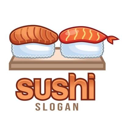 Modern vector flat design simple minimalist cute logo template of sushi sashimi for brand shop, cafe, restaurant, bar, emblem, label, badge. Isolated on white background. Retro icon.