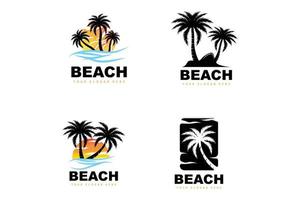 Coconut Tree Logo With Beach Atmosphere, Beach Plant Vector, Sunset View Design vector