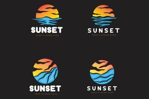 Sunset Logo, Beach Design, River And Sun Illustration, Vector Enjoying The Twilight