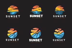 logotipo de puesta de sol, diseño de playa, ilustración de río y sol, vector disfrutando del crepúsculo