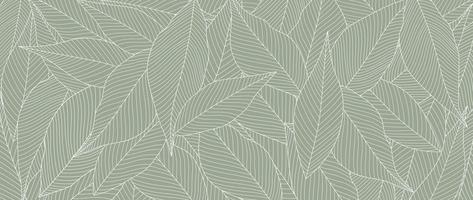 Botanical leaf line art wallpaper background vector. Luxury natural hand drawn foliage pattern design in minimalist linear contour simple style. Design for fabric, print, cover, banner, invitation. vector