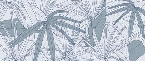 tropical hoja línea Arte antecedentes vector. natural botánico palma hojas modelo diseño en minimalista lineal contorno sencillo estilo. diseño para tela, imprimir, cubrir, bandera, decoración, fondo de pantalla. vector