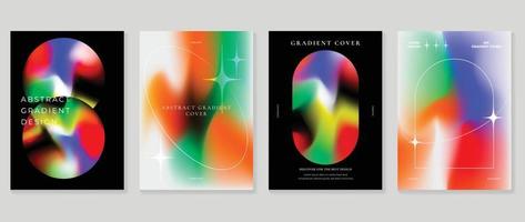 Vibrant colorful gradient background vector set. Trendy abstract gradient fluid blurred background and sparkle element lines. Design illustration for cover, wallpaper, poster, business, card, banner.