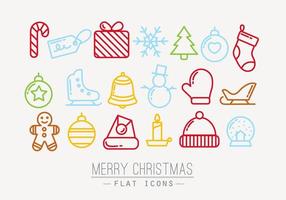 Christmas flat icons drawing with color thin lines vector