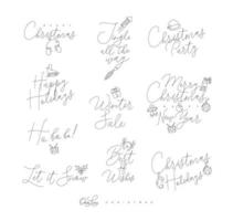 Christmas pen line lettering for winter holidays drawing on white background vector