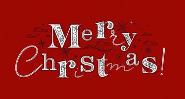 Poster lettering merry christmas drawing in graphic style on red background vector