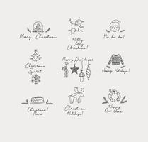 Christmas labels with lettering drawing in hand sketch style on grey background vector