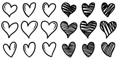 Set of black hearts sketch, valentine's day concept vector