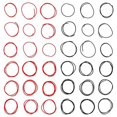 Set of red and black circle line sketch