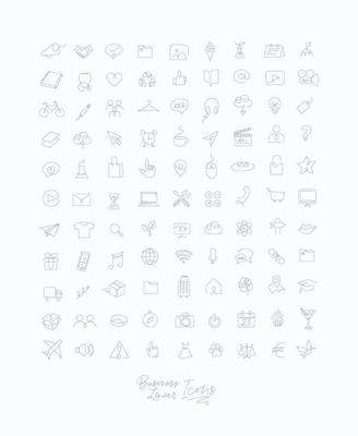 Minimalist linear icons for business drawing with blue lines on white background.