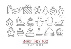 Christmas flat icons drawing with grey thin lines on white background vector