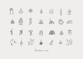 Christmas icons drawing in hand sketch style on grey background vector