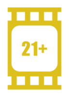 Sign of Adult Only for Eighteen Plus or Twenty One Plus Age in the Filmstrip. Age Rating Movie Icon Symbol for Movie Poster, Apps, Website or Graphic Design Element. Format PNG