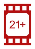 Sign of Adult Only for Eighteen Plus or Twenty One Plus Age in the Filmstrip. Age Rating Movie Icon Symbol for Movie Poster, Apps, Website or Graphic Design Element. Format PNG