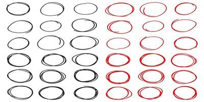 Set of red and black circle line sketch vector