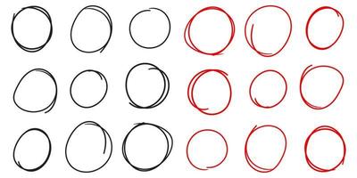 Set of red and black circle line sketch vector