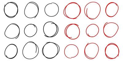 Set of red and black circle line sketch vector