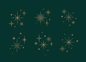 Clink splashes, stars, glowing in flat line art deco style drawing on green background vector
