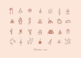 Christmas icons drawing in hand sketch style on peach color background vector