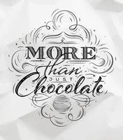 Poster chocolate in vintage style lettering more than just chocolate drawing on crumpled paper background vector