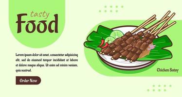 Tasty food banner template of indonesian food chicken satay vector