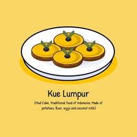 Kue lumpur Indonesian traditional sweet cake made from pumpkins vector