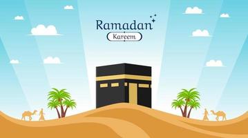 Ramadan kareem banner template with kabah vector art design