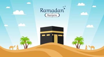 Ramadan kareem banner template with kabah vector art design