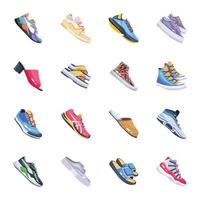 Set of Sports and Comfortable Shoes Flat Icons vector