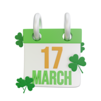 3d Renderização do st patrick dia calendário ícone png