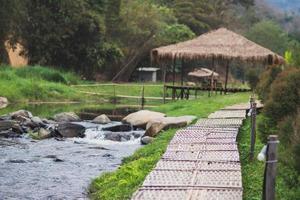 bamboo bridge and river at Utaradit, Thailand. photo