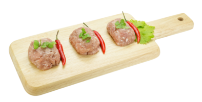 Raw minced pork on cutting board png