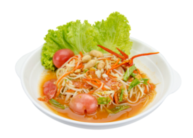 Green papaya mix carrots salad or Som Tum, spicy thai food isolated png