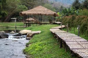 bamboo bridge and river at Utaradit, Thailand. photo