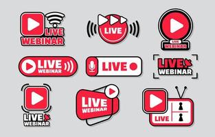 Live Stream Webinar Youtube Logo Outline Icons Set Collection vector