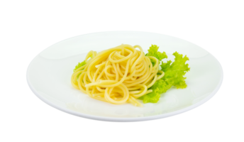 spaghetti with lettuce on white dish isolated png