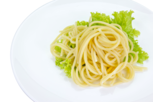 spaghetti with lettuce on white dish isolated png