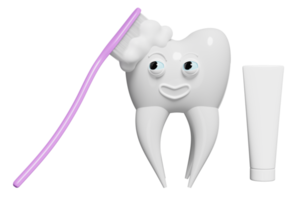 3d dental molar teeth model icon with toothbrush, toothpaste tube, face, bubble isolated. dental examination of the dentist, health of white teeth, oral care 3d render illustration png