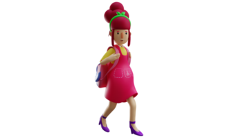 3d ilustração. alegre aluna 3d desenho animado personagem. aluna é animado para ir para escola. lindo aluna carregando uma Rosa mochila. diligente garçons levar a equipamento. 3d desenho animado personagem png