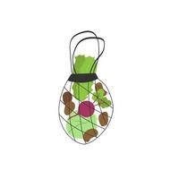 String bag with vegetables. Beetroot, cabbage and potatoes. Eco bag with useful products. Shopper. Vector illustration with isolated objects. Cute hand drawn eco packaging and zero waste concept.