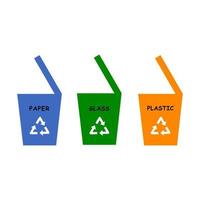 basura contenedores en diferente colores con papel, el plastico, vaso, reciclable. residuos segregación, residuos clasificación, residuos gestión. vector ilustración con aislado antecedentes.