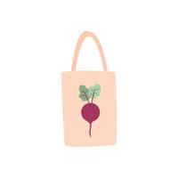 Eco bag in flat style. Shopping bag with beetroot print. Vector eco bag insulated on white, use eco friendly bag or textile bag, don't use plastic bag. Modern illustration in a flat style.